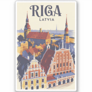Pegatina Ilustración de Riga Letonia Arte de viaje Vintage