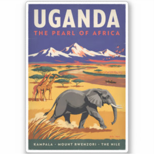 Pegatina Ilustración de safari en Uganda Arte de viaje vint