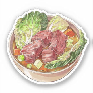 Pegatina Ilustracion de sopa de carne y col