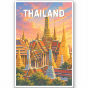 Pegatina Ilustración de Tailandia Arte de Viaje Vintage