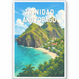 Pegatina Ilustración de Trinidad y Tobago Arte de Viaje Ret
