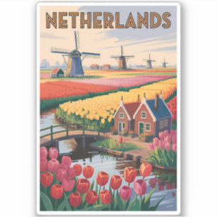 Pegatina Ilustración de tulipanes de Holanda Arte de viaje 