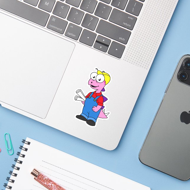 Pegatina Ilustracion De Un Trabajador De Construcción De St (Ordenado portátil con iPhone)