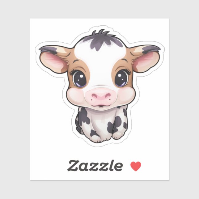 Pegatina ilustracion de vaca personalizado (Hoja)