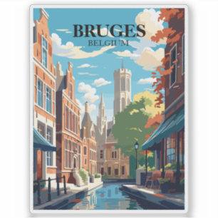 Pegatina Ilustración de viaje a Brujas Bélgica