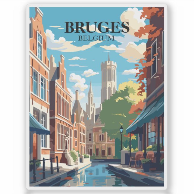 Pegatina Ilustración de viaje a Brujas Bélgica (Anverso)