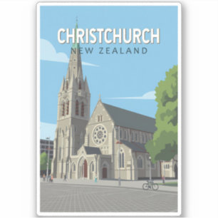 Pegatina Ilustración de viaje de arte de Christchurch Nueva