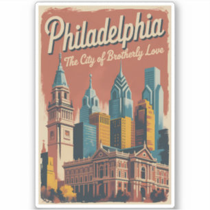 Pegatina Ilustración de viaje de arte de Filadelfia Pensilv