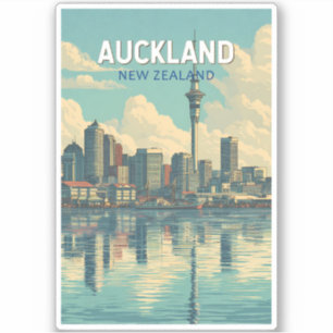 Pegatina Ilustración de viaje de arte retro de Auckland Nue