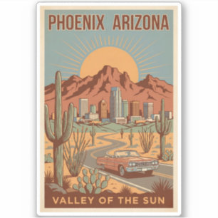 Pegatina Ilustración de viaje de arte retro de Phoenix Ariz