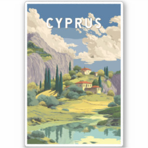 Pegatina Ilustración de viaje de arte vintage de Chipre