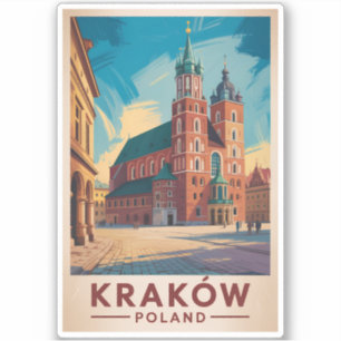 Pegatina Ilustración de viaje de arte vintage de Cracovia P