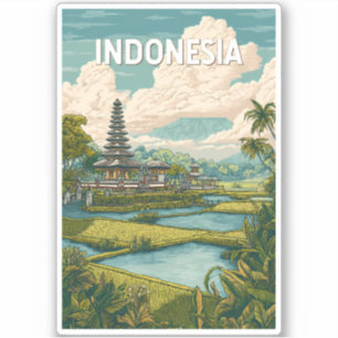 Pegatina Ilustración de viaje de arte vintage de Indonesia