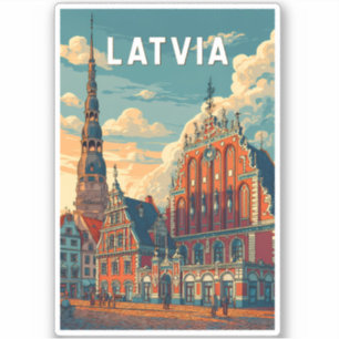 Pegatina Ilustración de viaje de arte vintage de Letonia