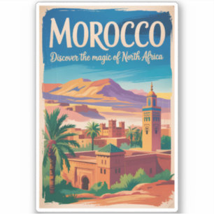 Pegatina Ilustración de viaje de arte vintage de Marruecos