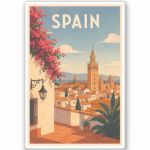 Pegatina Ilustración de viaje de arte vintage de Sevilla Es