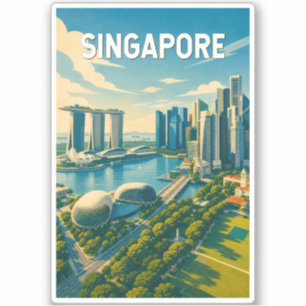 Pegatina Ilustración de viaje de arte vintage de Singapur