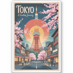Pegatina Ilustración de viaje de arte vintage de Tokio Japó