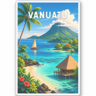 Pegatina Ilustración de Viaje de Arte Vintage de Vanuatu