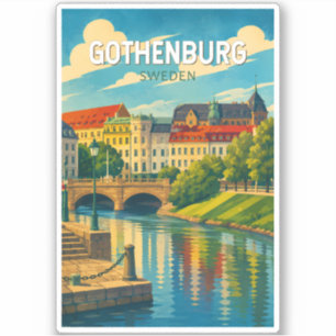 Pegatina Ilustración de viaje de arte vintage Gotemburgo Su