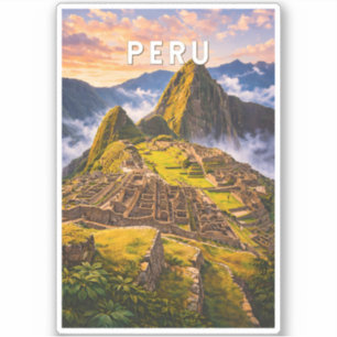 Pegatina Ilustración de viaje de arte vintage Perú