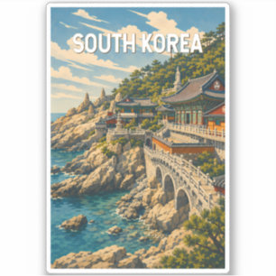 Pegatina Ilustración de viaje de Corea del Sur Arte Vintage
