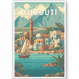 Pegatina Ilustración de viaje de Djibouti Arte Vintage