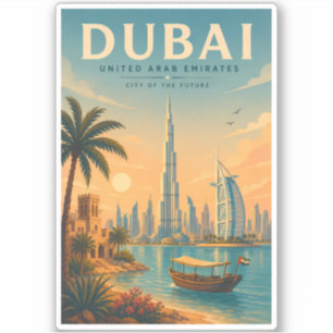 Pegatina Ilustración de viaje de Dubai Emiratos Árabes Unid