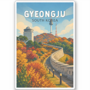 Pegatina Ilustración de viaje de Gyeongju Corea del Sur Art