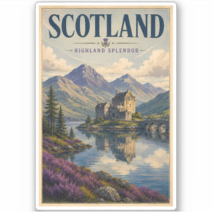 Pegatina Ilustración de viaje de las Highlands escocesas de