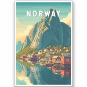 Pegatina Ilustración de viaje de Noruega Arte vintage