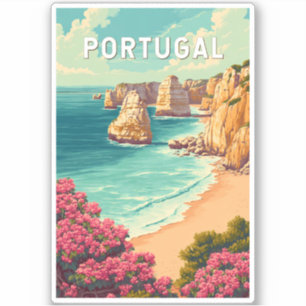 Pegatina Ilustración de viaje de Portugal Arte Vintage