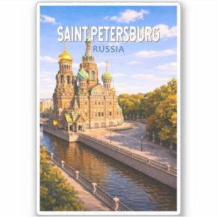 Pegatina Ilustración de viaje de San Petersburgo Rusia Arte