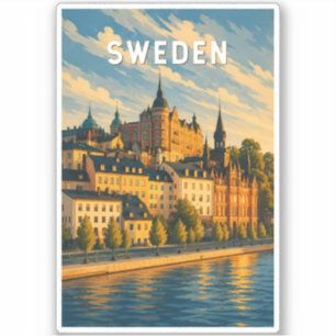 Pegatina Ilustración de viaje de Suecia Arte Vintage