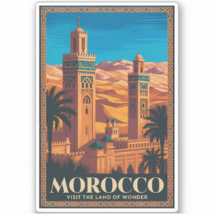 Pegatina Ilustración de viaje del desierto de Marruecos Art