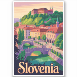 Pegatina Ilustración de viaje del puente de Ljubljana Eslov