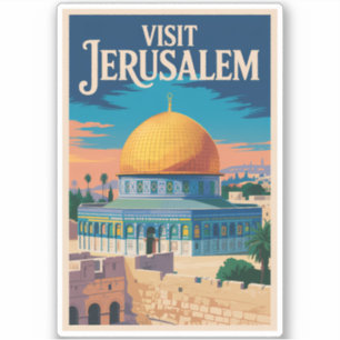 Pegatina Ilustración de viaje vintage Jerusalén Israel