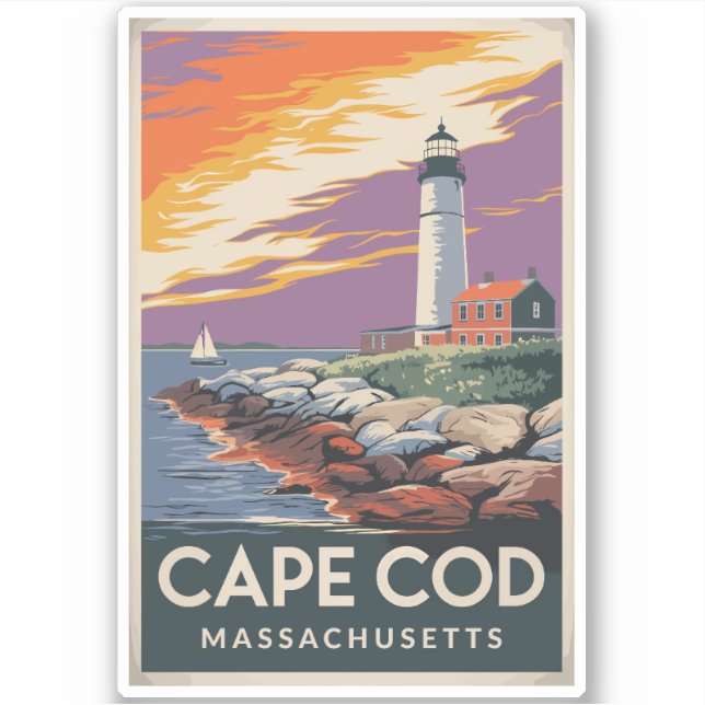 Pegatina Ilustracion de viajes de Cape Cod Massachusetts (Anverso)
