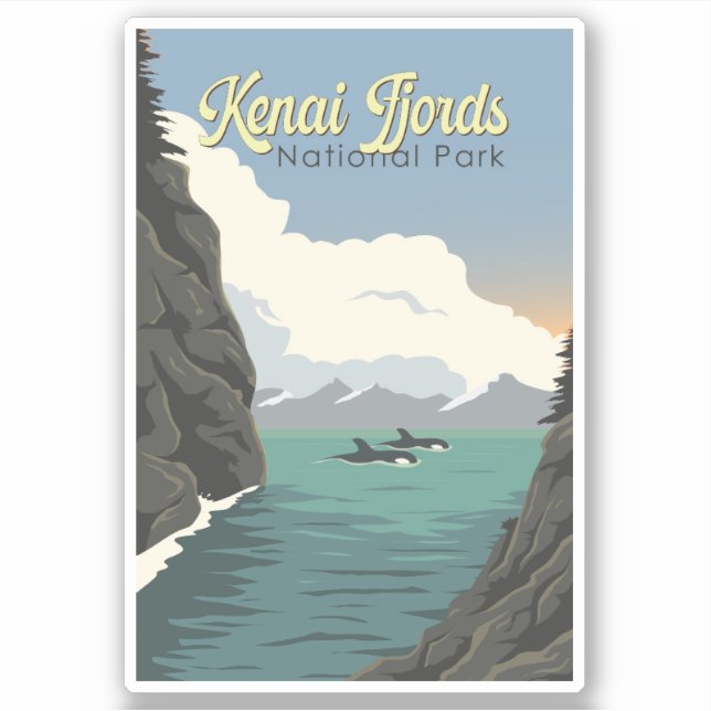 Pegatina Ilustracion de viajes de los fiordos de Kenia (Anverso)