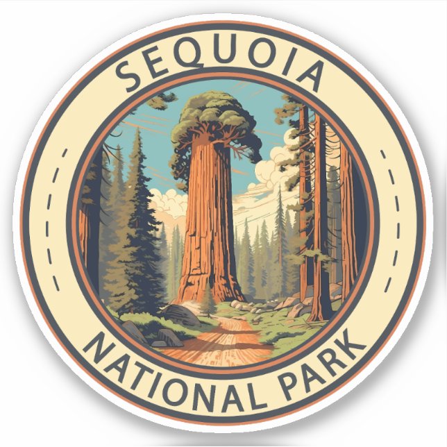 Pegatina Ilustracion de viajes del Parque Nacional Sequoia (Anverso)