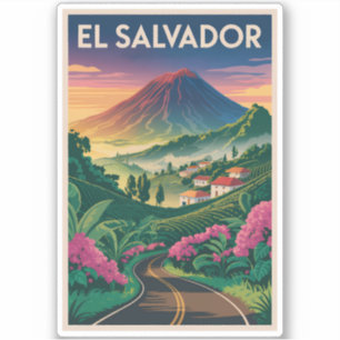 Pegatina Ilustración de Volcán de El Salvador Arte de Viaje