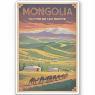 Pegatina Ilustración de yurtas de camellos de Mongolia Arte