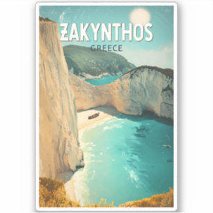 Pegatina Ilustración de Zakynthos Grecia Arte de Viaje Vint