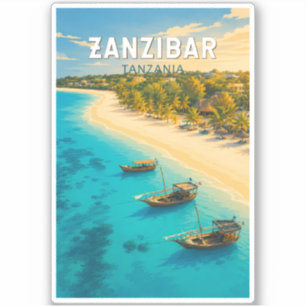 Pegatina Ilustración de Zanzíbar Tanzania Arte de Viaje Vin