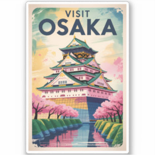 Pegatina Ilustración del Castillo de Osaka Japón Arte de Vi