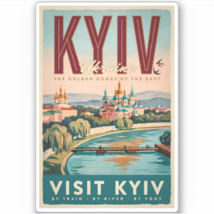 Pegatina Ilustración del horizonte de Kiev Ucrania Arte de