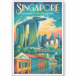 Pegatina Ilustración del horizonte de Singapur Arte de viaj