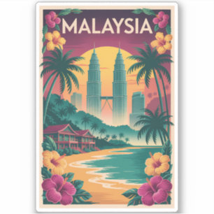 Pegatina Ilustración del paisaje de Malasia Arte de viaje v