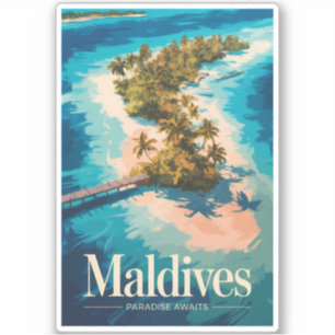 Pegatina Ilustración del paisaje de Maldivas Arte de viaje 