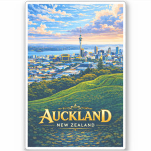 Pegatina Ilustración del paisaje urbano de Auckland Nueva Z